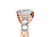 Rose gold Asscher Brilliant Cut Diamond Five-Stone Prong Set Engagement Ring with Channel Band_28