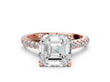Rose gold Asscher Brilliant Diamond Solitaire with Pavé Band and Four-Prong Setting 1