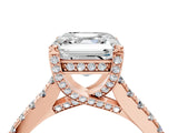 Rose gold Asscher Brilliant Diamond Solitaire with Pavé Band and Four-Prong Setting 5