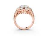 Rose gold Asscher Brilliant Flower Halo Diamond Split Shank Ring_102