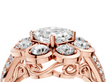 Rose gold Asscher Brilliant Flower Halo Diamond Split Shank Ring_103