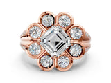Rose gold Asscher Brilliant Flower Halo Diamond Split Shank Ring_99