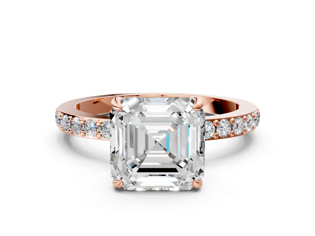 Rose gold Asscher Brilliant Pavé Band Solitaire with Four-Prong Setting_40