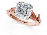 Rose gold Asscher Brilliant Solitaire with Leaf Motif Band and Four-Prong Setting_11