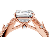 Rose gold Asscher Brilliant Solitaire with Leaf Motif Band and Four-Prong Setting_14