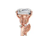 Rose gold Asscher Brilliant Solitaire with Leaf Motif Band and Four-Prong Setting_15