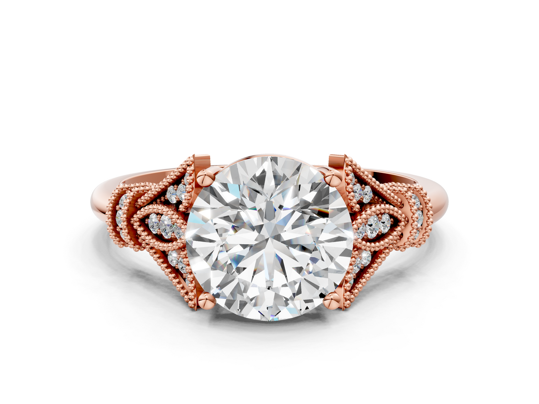 Rose gold Asscher Brilliant Solitaire with Pave Band and Four-Prong Setting_6