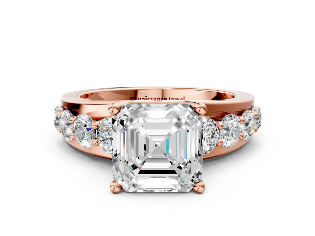 Rose gold Asscher Brilliant Solitaire with Side Stones on a Pave Band and Four-Prong Setting_24