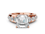 Rose gold Asscher Brilliant Solitaire with Side Stones on a Pave Band and Four-Prong Setting_24