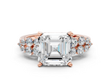 Rose gold Asscher Cluster Diamond Engagement Ring with Pavé Band and Four-Prong Setting_24