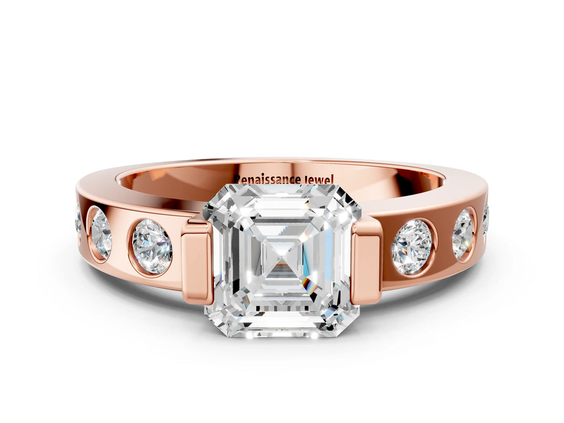 Rose gold Asscher Cut Brilliant Channel-Set Diamond Ring with Bezel Prong Setting_7