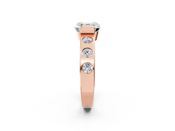 Rose Gold Asscher Cut Tension Style Engagement Ring Setting with Wide Flush Set Accent Band