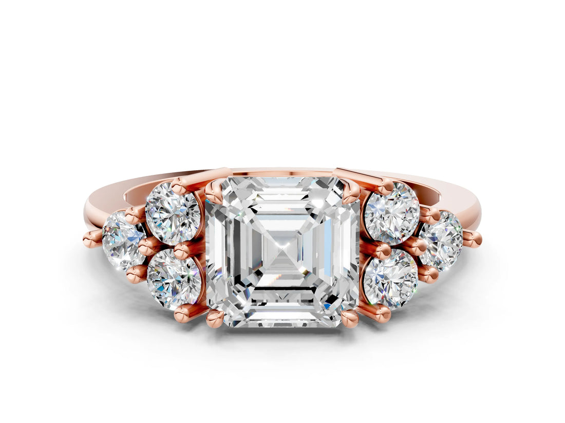 Rose gold Asscher Cut Brilliant Diamond Cluster Accent Solitaire Ring with Prong Setting_15