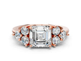Rose gold Asscher Cut Brilliant Diamond Cluster Accent Solitaire Ring with Prong Setting_15