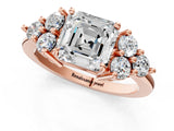 Rose gold Asscher Cut Brilliant Diamond Cluster Accent Solitaire Ring with Prong Setting_16