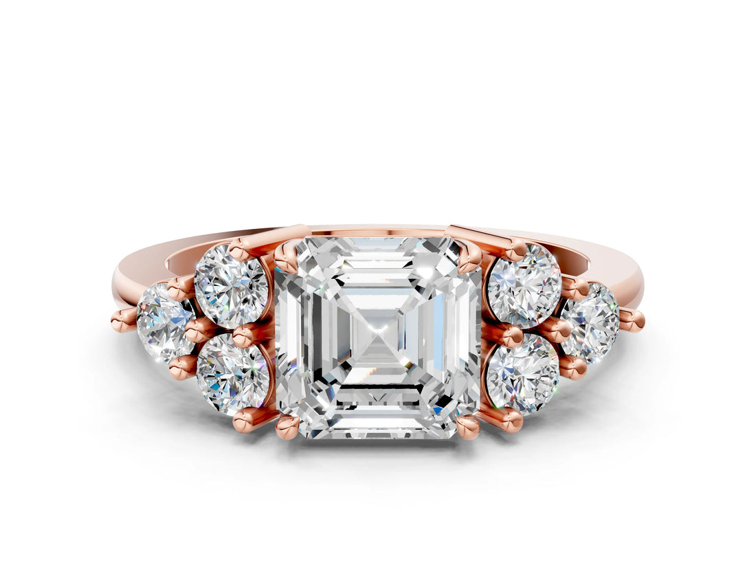 Rose gold Asscher Cut Brilliant Diamond Cluster Accent Solitaire Ring with Prong Setting_3