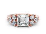 Rose gold Asscher Cut Brilliant Diamond Cluster Accent Solitaire Ring with Prong Setting_3