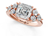 Rose gold Asscher Cut Brilliant Diamond Cluster Accent Solitaire Ring with Prong Setting_4