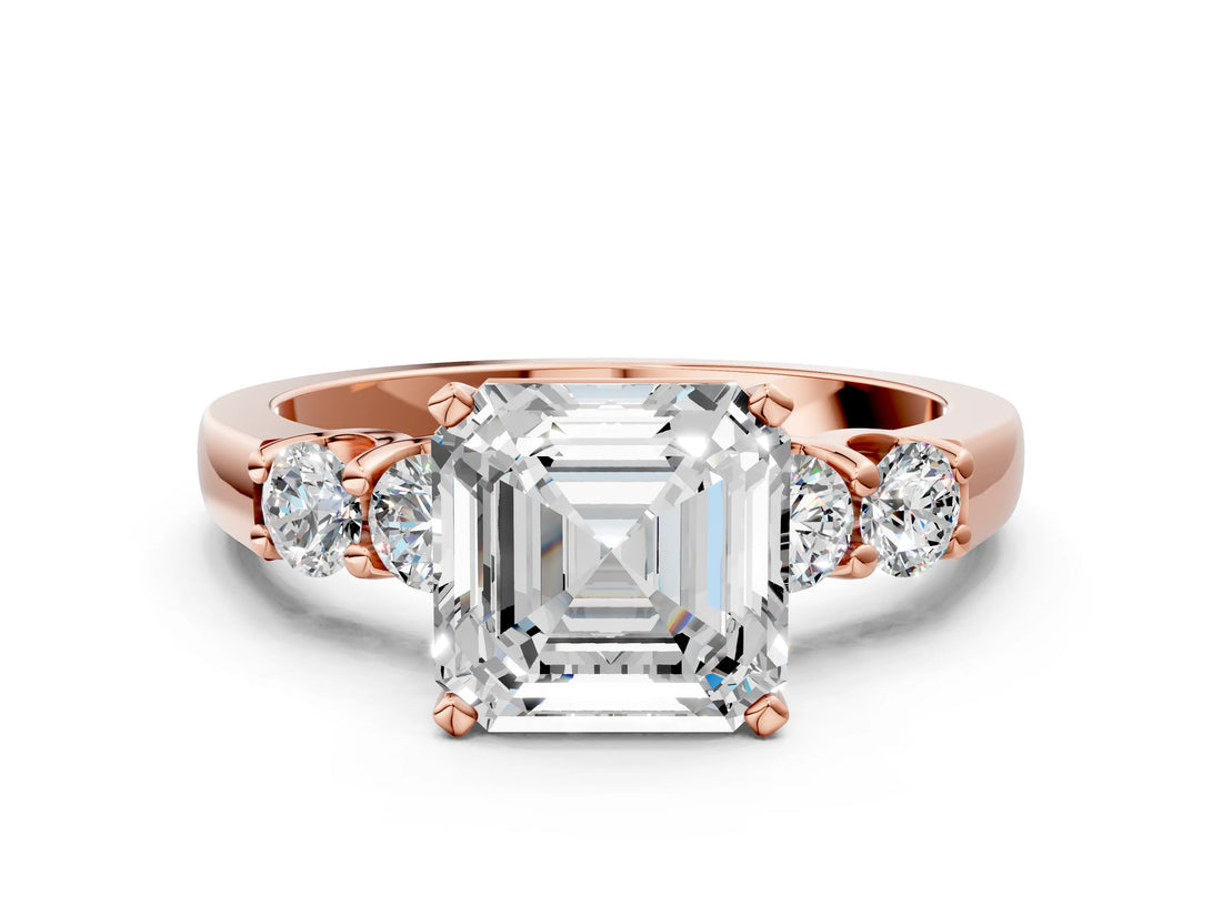 Rose gold Asscher Cut Brilliant Diamond Five-Stone Engagement Ring with Prong Setting on a Classic Band_3