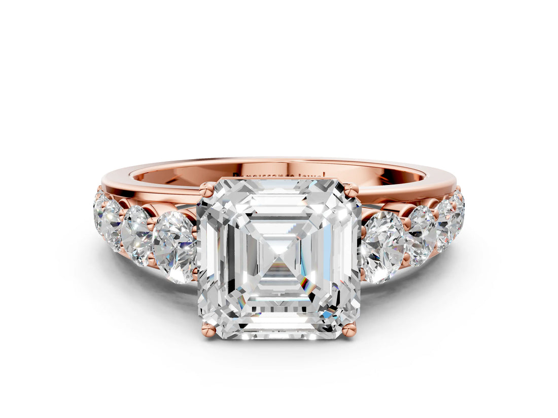 Rose gold Asscher Cut Brilliant Diamond Pavé Band with Six-Prong Setting_15