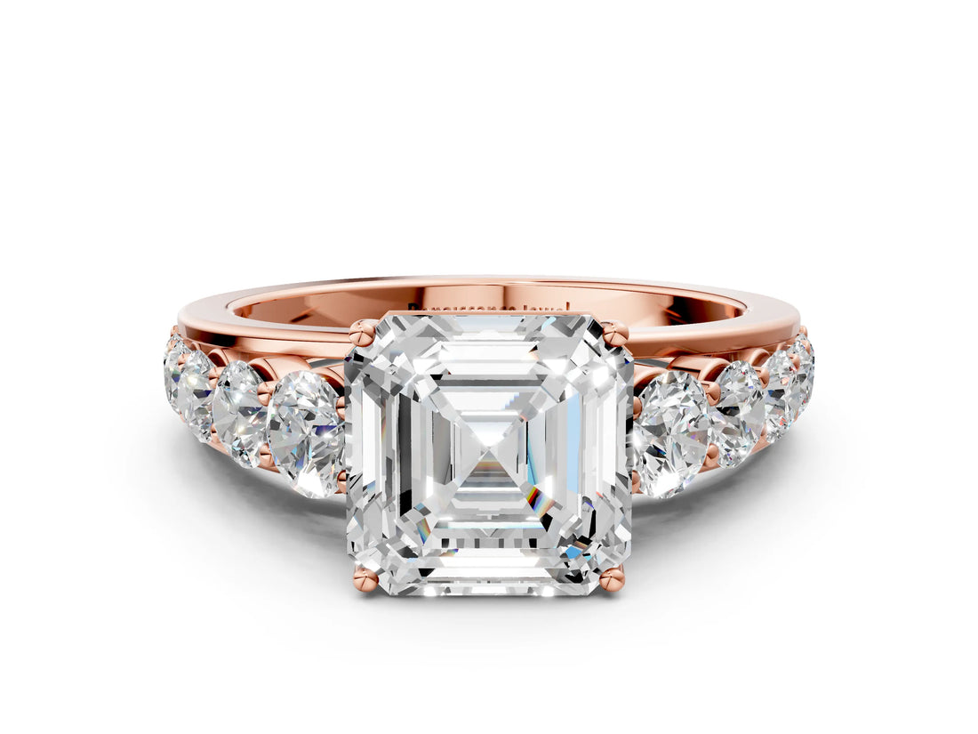 Rose gold Asscher Cut Brilliant Diamond Pavé Band with Six-Prong Setting_3