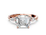 Rose gold Asscher Cut Brilliant Diamond Solitaire Ring with Pear Side Stones and Four-Prong Setting_3