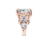 Rose gold Asscher Cut Brilliant Diamond Solitaire Ring with Pear Side Stones and Four-Prong Setting_8
