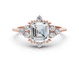 Rose gold Asscher Cut Brilliant Diamond with Cluster Setting on a Beaded Band and Four-Prong Setting_15