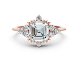 Rose gold Asscher Cut Brilliant Diamond with Cluster Setting on a Beaded Band and Four-Prong Setting_3