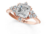 Rose gold Asscher Cut Brilliant Diamond with Cluster Setting on a Beaded Band and Four-Prong Setting_4