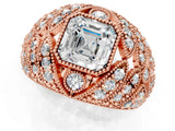 Rose gold Asscher Cut Brilliant Halo Pave Diamond Milgrain Ring_10