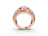 Rose gold Asscher Cut Brilliant Halo Pave Diamond Milgrain Ring_12