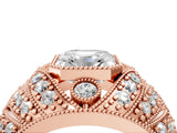 Rose gold Asscher Cut Brilliant Halo Pave Diamond Milgrain Ring_13