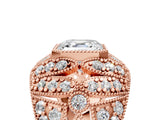 Rose gold Asscher Cut Brilliant Halo Pave Diamond Milgrain Ring_14