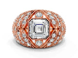 Rose gold Asscher Cut Brilliant Halo Pave Diamond Milgrain Ring_9