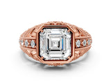 Rose gold Asscher Cut Brilliant Milgrain Filigree Diamond Ring with Square Prong Setting_13