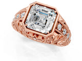 Rose gold Asscher Cut Brilliant Milgrain Filigree Diamond Ring with Square Prong Setting_14