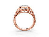 Rose gold Asscher Cut Brilliant Milgrain Filigree Diamond Ring with Square Prong Setting_16