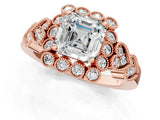 Rose gold Asscher Cut Brilliant Milgrain Pave Heart Band Solitaire Ring_4