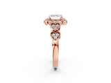Rose gold Asscher Cut Brilliant Milgrain Pave Heart Band Solitaire Ring_5