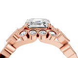 Rose gold Asscher Cut Brilliant Milgrain Pave Heart Band Solitaire Ring_7