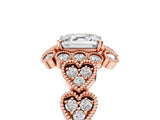 Rose gold Asscher Cut Brilliant Milgrain Pave Heart Band Solitaire Ring_8