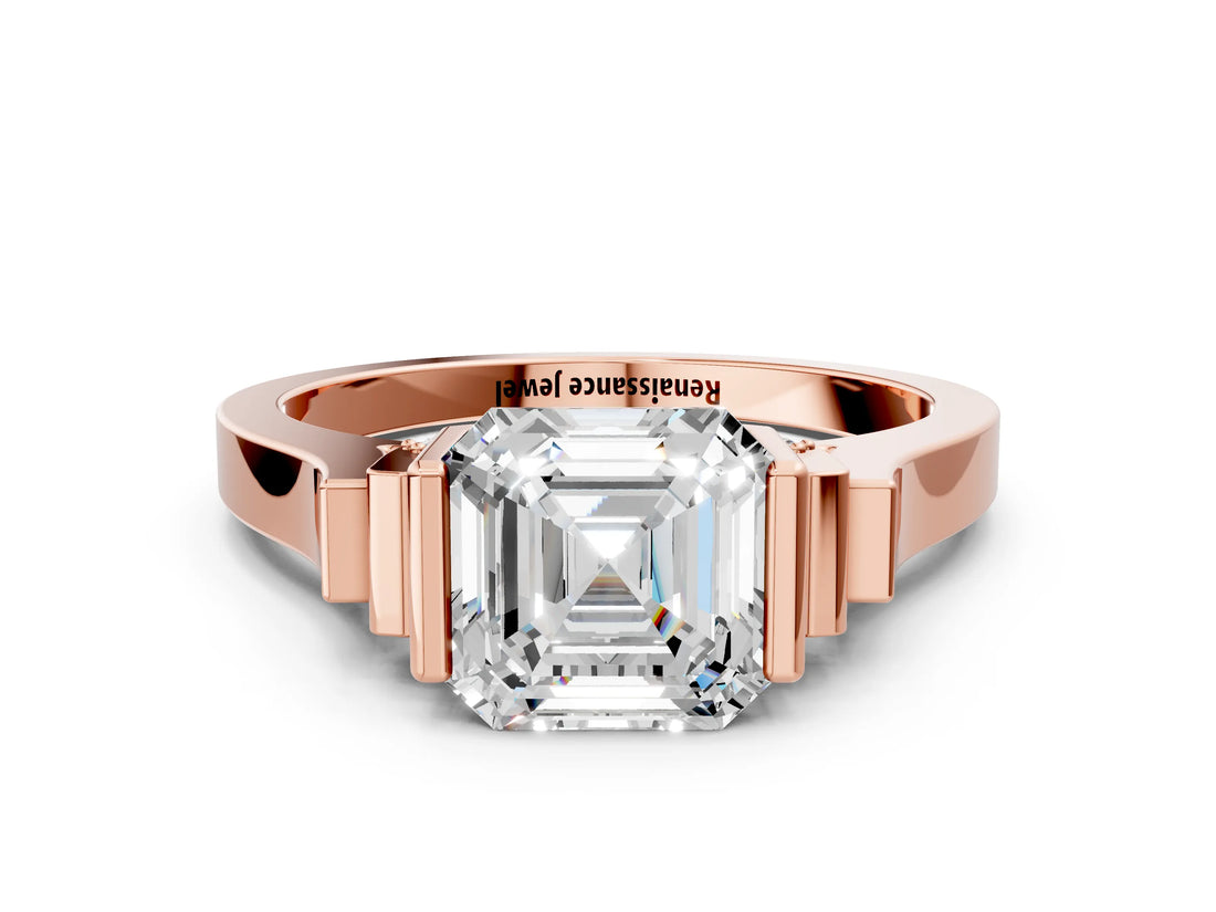 Rose gold Asscher Cut Brilliant Solitaire Diamond Ring with Channel Set Band and Bar Prong Setting_20
