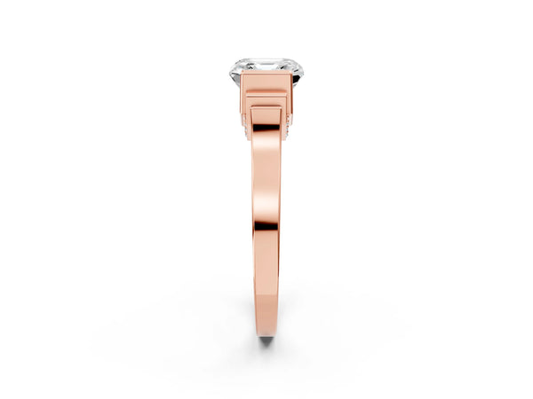 Rose gold Asscher Cut Brilliant Solitaire Diamond Ring with Channel Set Band and Bar Prong Setting