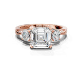 Rose gold Asscher Cut Brilliant Three-Stone Diamond Ring with Pavé Band and Four-Prong Setting_3