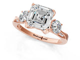 Rose gold Asscher Cut Brilliant Three-Stone Diamond Ring with Pavé Band and Four-Prong Setting_4