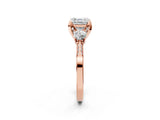 Rose gold Asscher Cut Brilliant Three-Stone Diamond Ring with Pavé Band and Four-Prong Setting_5