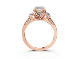 Rose gold Asscher Cut Brilliant Three-Stone Diamond Ring with Pavé Band and Four-Prong Setting_6