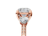 Rose gold Asscher Cut Brilliant Three-Stone Diamond Ring with Pavé Band and Four-Prong Setting_8