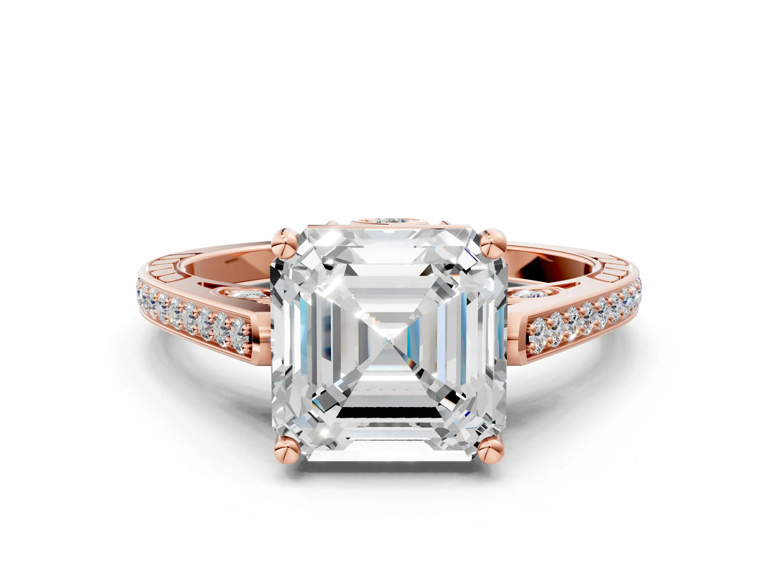 Rose gold Asscher Cut Cathedral Pave Diamond Engagement Ring with Six-Prong Setting_32